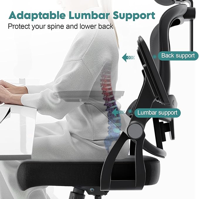 Ergonomic Office Chair - 400LB Comfy Desk Chairs with Adjustable Headrest and Lumbar Back Support, Mesh Computer Chairs with Wheels and Arms for Home Office, Study, Bedroom and Dorm (05black)