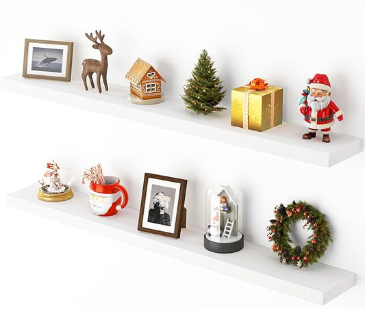 Heimlove 48 Inch Floating Shelves for Wall,Extra Long Wood Shelves Mounted Storage Hanging Shelf Invisible Bracket for Bedroom,Living Room,Kitchen,Office,Set of 2,White
