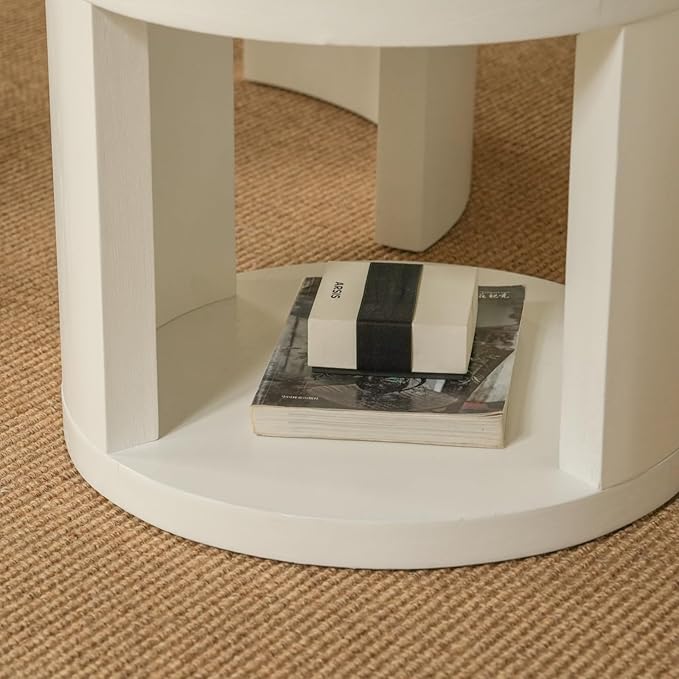 Round Nesting Coffee Table Set of 2, 31.5" Large and 18" Small Low Tables, Modern Wood Grain Tables for Living Room, White