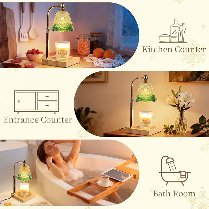 Candle Warmer Lamp with Timer Dimmer Adjustable Height, Candle Warmer with 2 Bulbs for Jar Candles, Home Decor, Birthday Gifts for Women