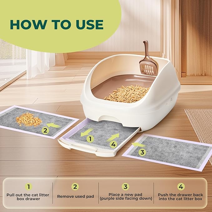 Cat Pads Refills for Tidy Cats Breeze Litter System - Super Absorbent 6-Layer Pads for Odor Control, Activated Carbon - 16.9" x 11.4" - Pack of 40 Litter Box Replacement Pads