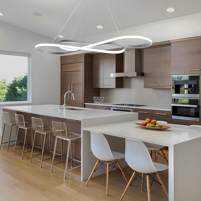 Modern LED Chandelier Dining Room Pendant Light Dimmable Creative Chandelier Remote Control Color/Brightness 3000-6000K Adjustable Hanging Lamp for Bedroom Living Room Kitchen (Silver)