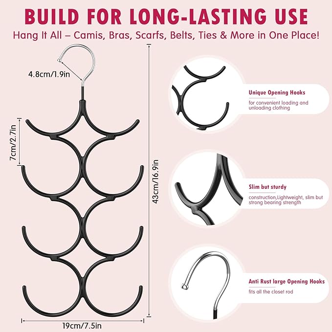 DOIOWN Tank Top Hanger,4 Pack Space Saving Hangers Bra Camisole Hanger,Small Closet Organizers and Storage for Dorm & Apartment Holds Camisoles,Bras,Scarfs,Ties,Belts