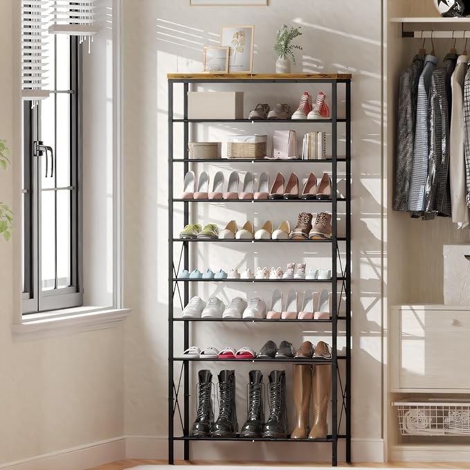 10-Tier Tall Shoe Rack, Large Capacity Shoe Shelf Holds40-45 Pairs, Shoe Shelf for Entryway, Hallway, Living Room, Rustic Brown