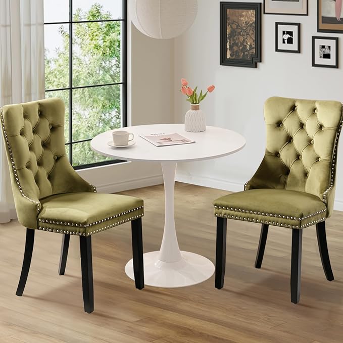 SoarFlash Kitchen Table and Chairs for 2, 31.5" Dining Table Set for 2 with Velvet Upholstered Chairs, 3 Piece Round Kitchen Dining Room Table Set for Small Space, Apartment