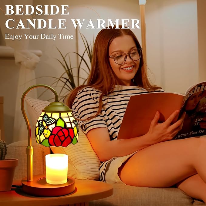 Candle Warmer Lamp with Timer Dimmer, Butterfly Tiffany Style Stained Glass Candle Lamp Warmer, Adjustable Wax Melt Warmer with 2 Bulbs for Small Jar Candles Christmas Birthday Gifts for Women