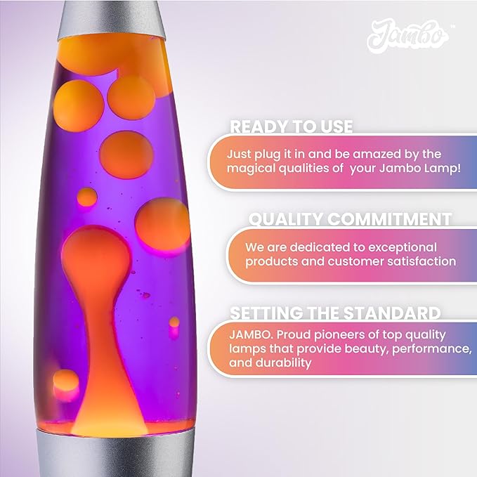 JAMBO 16" Beautiful Lamp- Purple with Yellow/Orange Wax, Relaxing Liquid Light, Night Light Nightlight, Home Decor Living Room Office Bedroom Lamp for Adults Teens Kids Magma Motion