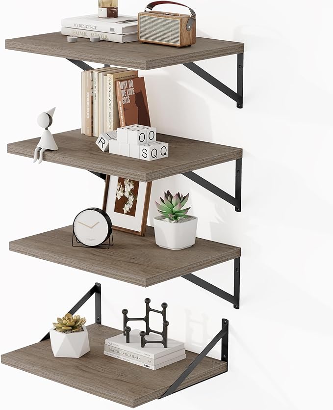 Heimlove 12 Inch Deep Floating Shelves for Wall, 16W x 12D Wide Floating Shelves Heavy Duty, Wood Wall Shelves for Living Room Bedroom Bathroom Kitchen- Set of 4