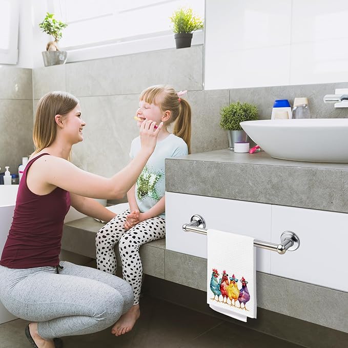 Funny Chicken Kitchen Towels, Chicken Lovers Lady Mom Gifts Dish Tea Towels, Cool Colorful Chicks in Sunglasses Decorative Hand Towel for Bathroom Kitchen, 16x24 Inch