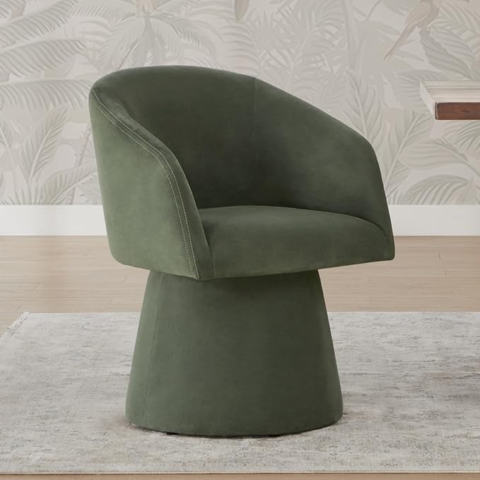 Swivel Dining Chairs Set of 1, Upholstered Mid Century Modern Deskchair with Barrel Back, Linen Fabric Kitchen Chairs for Dining Room, Bedroom, Dressing Room, Green