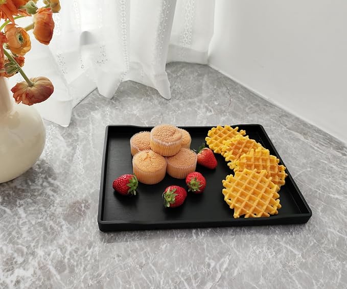 Black Serving Tray (11.8 x 8.7 inch) for Serving Accessory, Spa, Coffee, Drinks, Tea, Bar, Party, Seasoning, Perfume and Display Use.