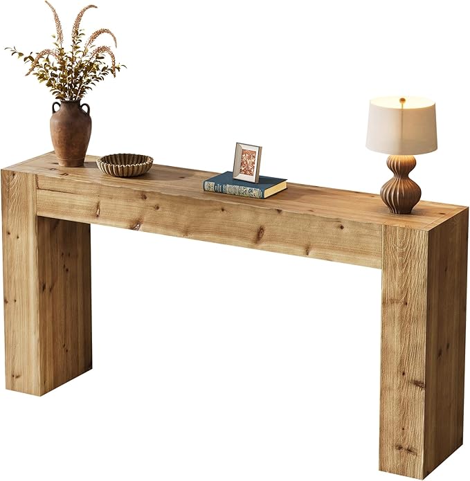 Tribesigns Title 63-Inch Solid Wood Console Sofa Table, Farmhouse Long Entryway Table Behind Couch for Living Room, Entrance, Hallway, Foyer, Easy Assembly (Light Brown)