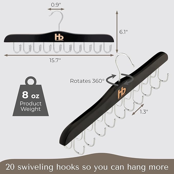Large Bra Hanger and Bra Organizer for Closet – Tank Top Hanger Space Saving for House, Dorm, Apartment - Foldable Wooden for Closet Organizer– with 20 Hook - Lotus Wood, Black, 1 Pack