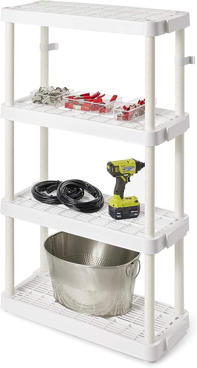 Gracious Living 4 Shelf Adjustable Height Medium Duty Storage Unit 14 x 32 x 54.5 Organizer for Home, Garage, Basement, & Laundry, White (4 Pack)