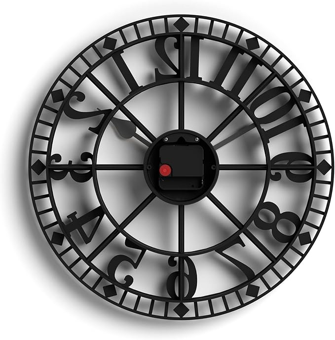 NEWGATE® Warehouse Wall Clock | Skeleton Clock | 16 inch | Black with Brass Hands | Contemporary Vintage Style for Kitchen, Living Room or Office