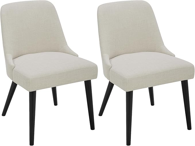 CHITA Mid-Century Modern Dining Chair, Upholstered Fabric Accent Chairs, Set of 2,Performance Fabric in Linen