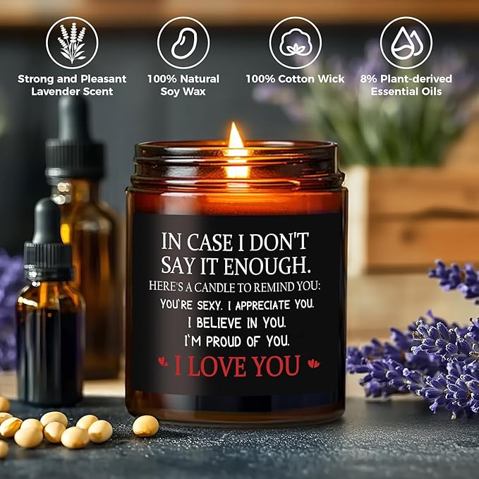 MOASITN Valentines Day, Birthday, Anniversary Candle for Men, Women, Unique & Funny I Love You Couples Candles for Her Him, Boyfriend, Girlfriend, Lavender Scented Candle Candles for Husband Wife