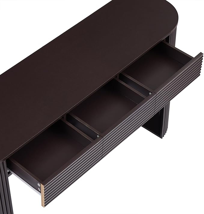 Merax Modern Retro Entryway Table, Rounded Console Table with3 Drawers and Open Hidden Storage for Living Room, Hallway and Office, Espresso