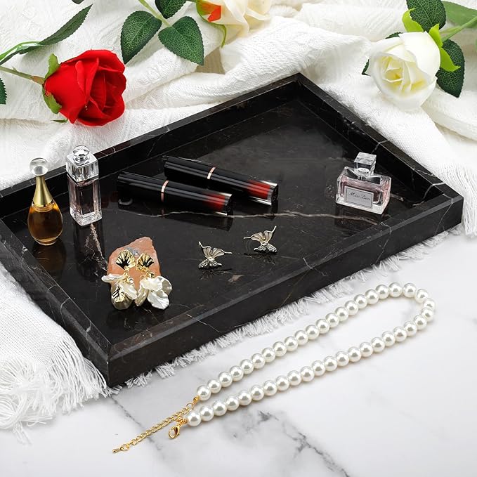 Brown Marble Tray,Pure Natural Vanity Tray,Marble Tray for Kitchen Counter Non-Ceramic/Non-Resin,Stone Trays 12 x 8 inch