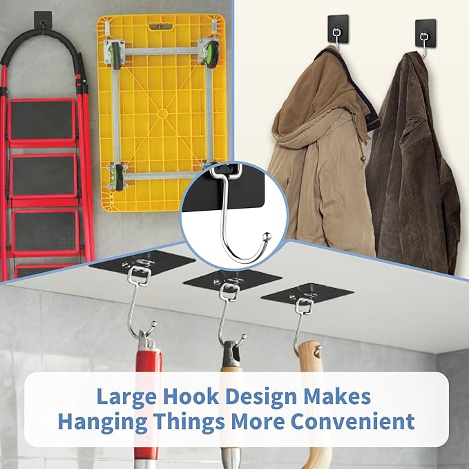 Adhesive Wall Hooks for Hanging - 60lb Heavy Duty Waterproof & Rustproof, Sticky Hooks for Walls No Damage, Kitchen/Bathroom/Rental (Ganchos para Pared) 10-Pack