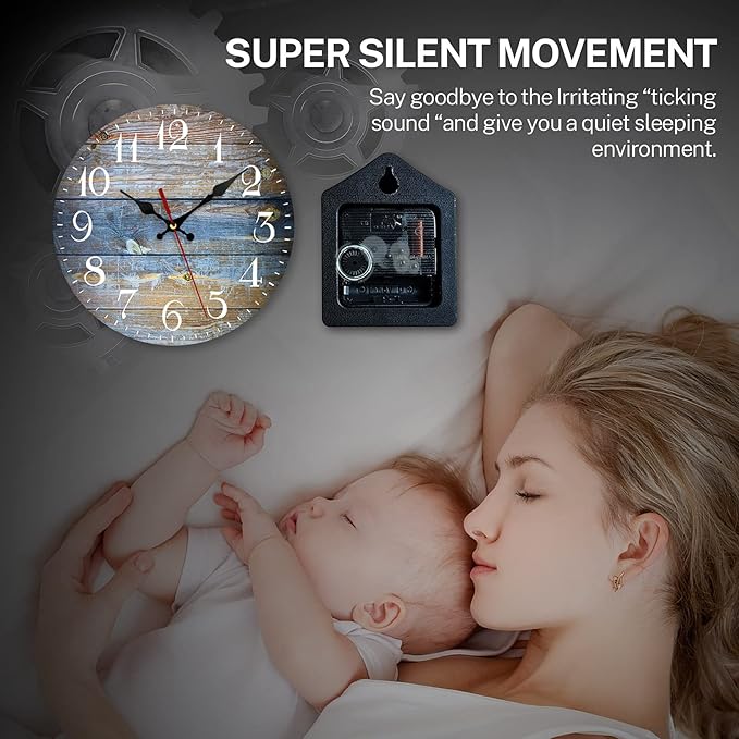 ArtSocket Wooden Wall Clock Silent Non-Ticking, Wood Old Retro Vintage Wooden Round Rustic Coastal Wall Clocks Decor for Home Kitchen Living Room Office, Battery Operated(12 Inch)