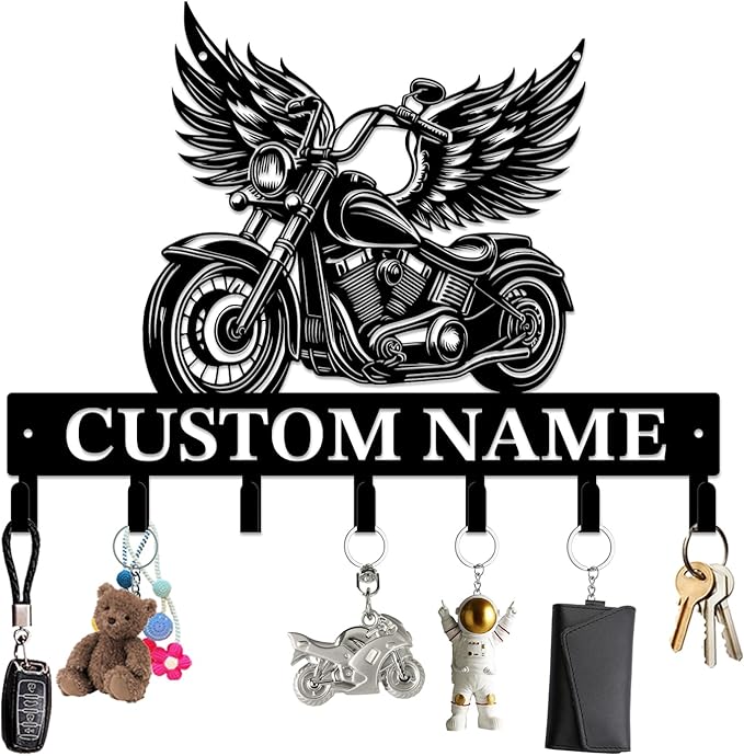 Personalized Custom Name Motorcycle Keys Hooks,Metal Motorcycle Art Clothes Keys Hooks,Metal Motorcycle Lover Wall Home Storage Decorative Keys Hooks,Key Holder Hooks for Wall (Style F)