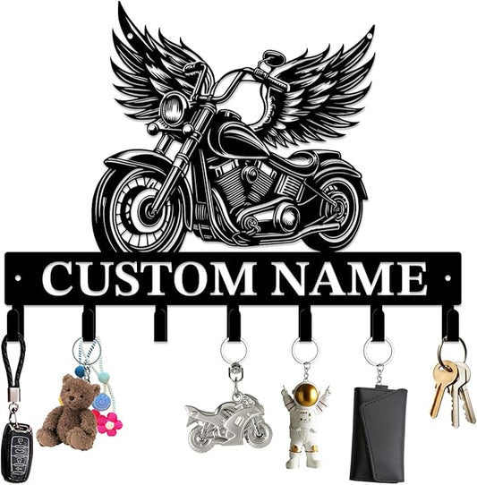 Personalized Custom Name Motorcycle Keys Hooks,Metal Motorcycle Art Clothes Keys Hooks,Metal Motorcycle Lover Wall Home Storage Decorative Keys Hooks,Key Holder Hooks for Wall (Style F)