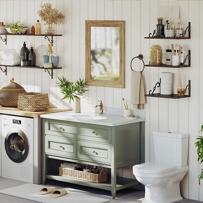 DINZI LVJ Deep Floating Shelves, 16" W x 12" D Wall Shelves Set of 2, Wide Display Shelf Mounted with Brackets, Easy-to-Install Wall Bookshelf for Living Room, Bathroom, Bedroom, Espresso