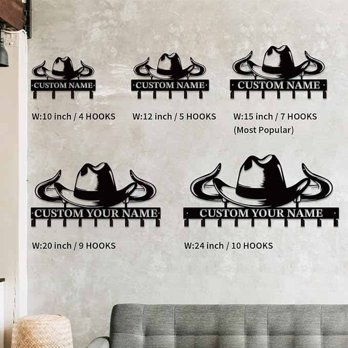 Personalized Custom Name West Cowboy Keys Hooks,Metal Cowboy Art Clothes Keys Hooks,Metal Cowboy Lover Wall Home Storage Decorative Keys Hooks,Key Holder Hooks for Wall (Style B)