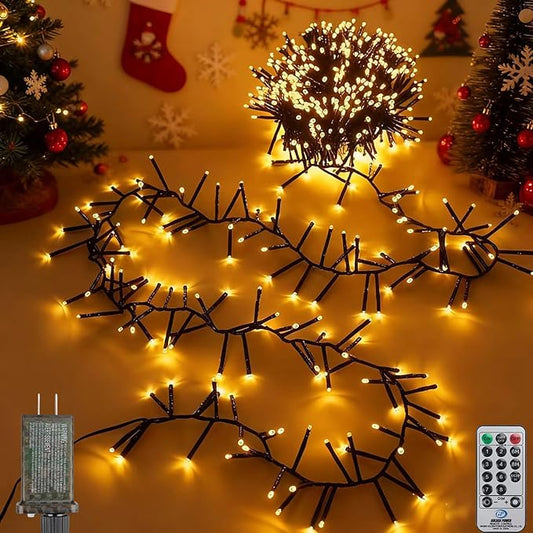Christmas Cluster Lights Plug-in -52FT 800 LED Firecrackers String Lights,8 Modes Timer Waterproof Twinkle Fairy Lights for Christmas Tree Garland Party(Warm White)