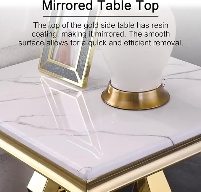 Living Room Table Set, 3-Piece Table Set Includes Coffee Table & 2 End Tables, White and Gold Table Set for Home Apartment Office