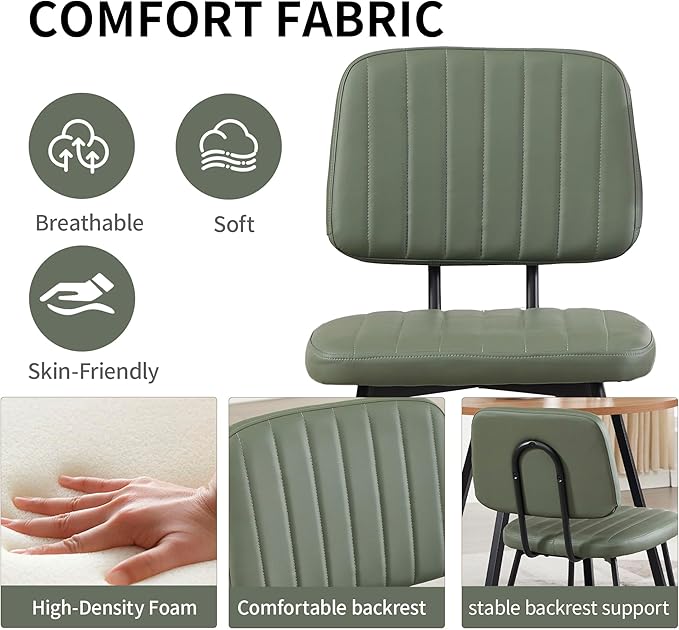 Dining Chairs Set of 2, Faux Leather Upholstered Dining Chairs, Mid Century Modern Kitchen Dining Room Accent Chairs with Curved Backrest and Steel Frame for Kitchen, Living Room - Green
