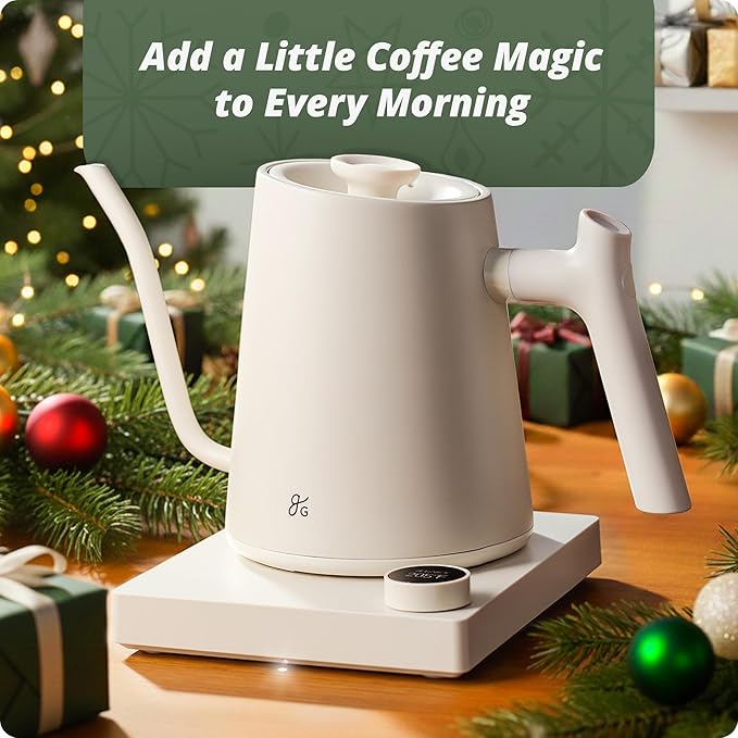 Greater Goods Electric Gooseneck Kettle, 1200W Stainless Steel with Precision Temperature Control, Fast Boil, BPA-Free, Ideal for Pour Over Coffee and Tea,1L (Birch)