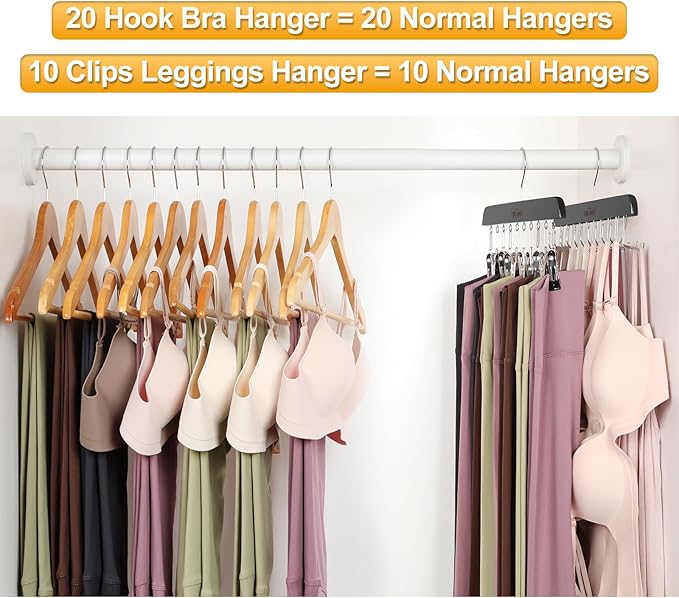 TOPIA HANGER 2 Pack Bra Hanger with 2 Pack Leggings Organizer, 2-in-1 Space Saving Hanger Neatly Store Max 40 Bras and 20 Leggings, Pants Jeans Shorts Skirt Tank Top Hangers for Closet Black CT77B