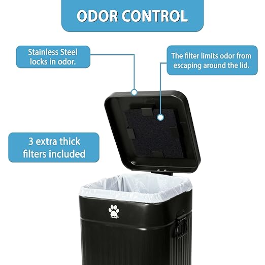 Dog Poop Trash Can Outside - Outdoor Dog Waste Trash Can with Lid - Odor Proof Waste Station Container for Backyard - 12L/3.2Gal (Black)