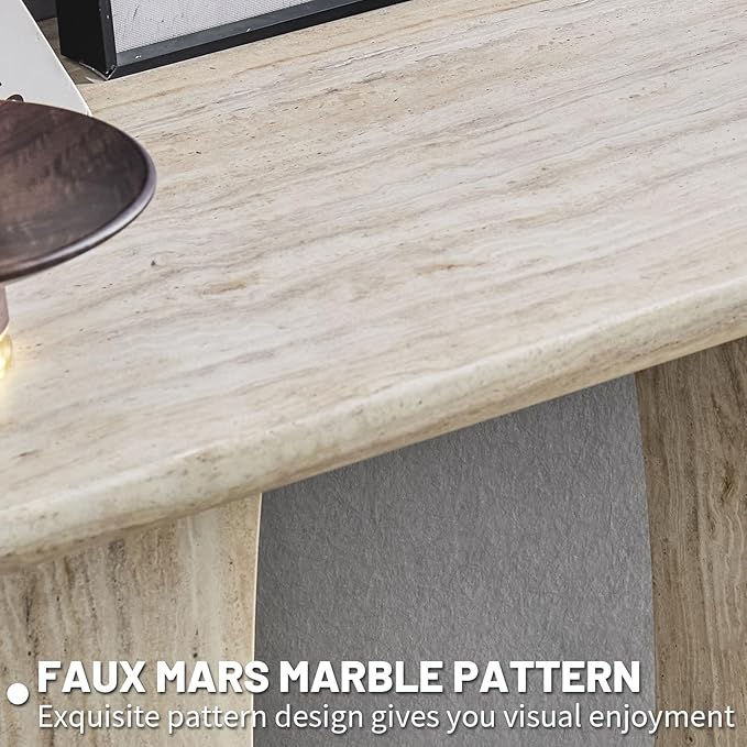 LKTART 55" MDF Console Table for Entryway, Narrow Entryway Table with Faux Mars Marble Pattern, Couch Tables Behind Sofa with U-Shaped Base for Living Room Hallway Foyer, Dark