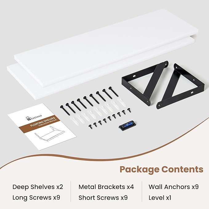 Axeman White Floating Shelves for Wall 24 Inch | 8 Inch Deep Wood Floating Shelves Set of 2 | 24W x 8D Rustic Wall Shelves for Bathroom Kitchen Living Room | Bookshelf Display Shelves