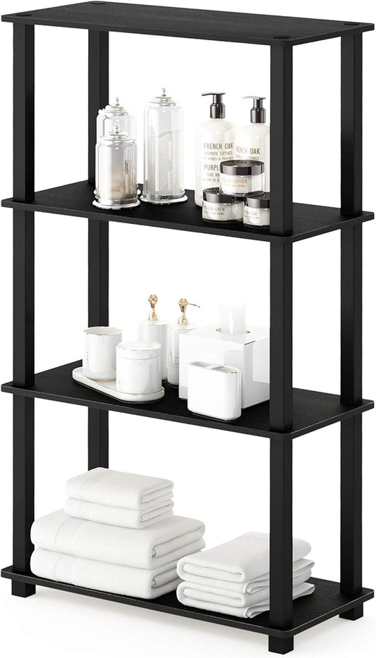 Furinno Turn-N-Tube 4-Tier Multipurpose Shelf Display Rack, Square Tube, Americano/Black