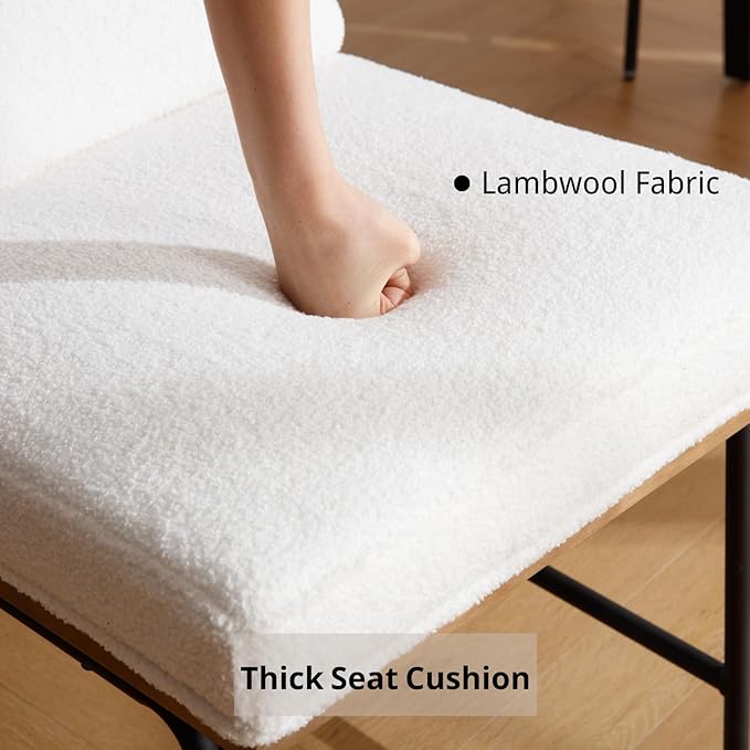 HEAH-YO Modern Dining Chairs Set of 2, Upholstered Sherpa Dining Room Chairs with Backrests, Armless Kitchen Chairs for Dining Room, Fur White