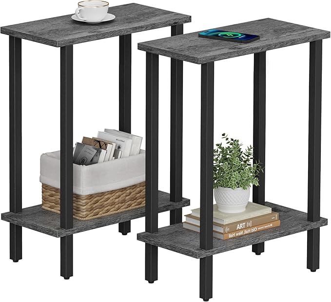 TUTOTAK Small Side Table, Narrow End Table, Set of 2, Skinny Sofa Table, Slim Nightstand, Couch Table, Living Room, Bed Room, Charcoal Grey TB01BY0622