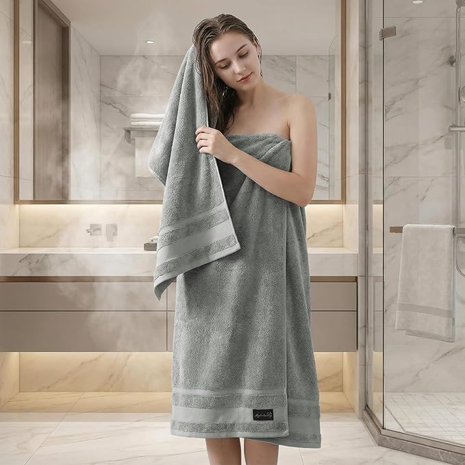 REDKISS Large Bath Towels Set 2 Piece, 100% Cotton, 31x63 in,Heavyweight 760GSM, Highly Absorbent & Quick Dry, Super Soft Luxury Bath Towel for Bathroom,Hotel Collection - Gray