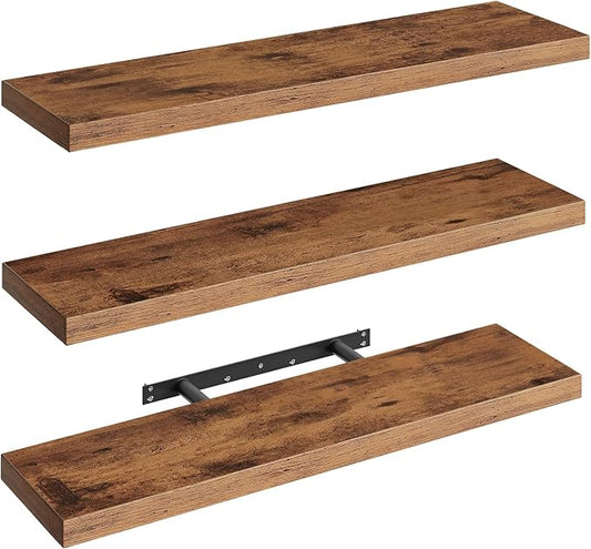 Floating Shelves for Wall, 1.5" Thick Wall Shelf Set of 3 with Invisible Brackets, L31.5 x W7.9 Hanging Shelves Farmhouse Home Decor for Bathroom, Living Room, Bedroom, Rustic Brown 8301BJP3BF