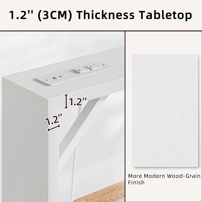 TIQLAB Sofa Table, 79 inch (1.2'' Thickness) Long Console Table Behind Couch, Narrow Entryway Table with Angled Metal Frame, Industrial Console Table, White