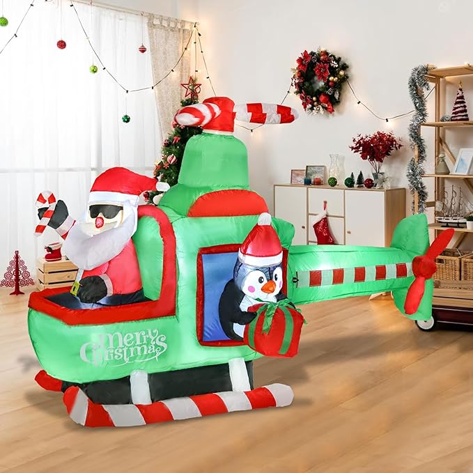 Bshine Christmas Inflatable Outdoor Decorations, 6.4FT Santa Claus Flying Airplane Sign, Blower Up with LED Lighted Holiday Christmas Yard Decorations for Outdoor Indoor Home Garden Lawn Decor