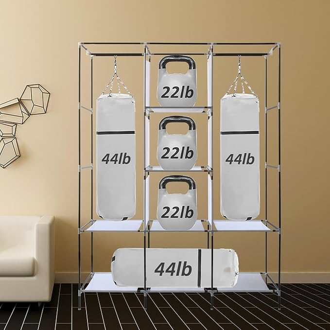 PLKO Portable Closet, Wardrobe Closet Organizer,Portable Clothes Closet Rolling Door Wardrobe with Black Oxford Fabric Cover for Bedroom, (Black)