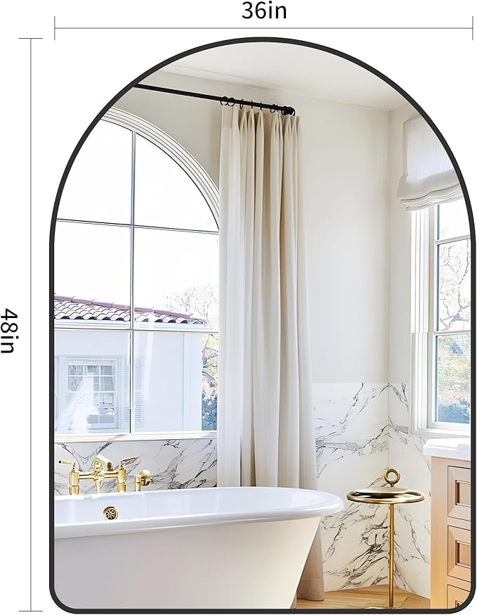 Arched Bathroom Mirror, 36"x48" Black Arched Mirror for Bathroom, Wall Mounted Mirror, Black Vanity Wall Mirror w/Metal Frame for Bedroom, Entryway, Living Room, Vertically Hanging