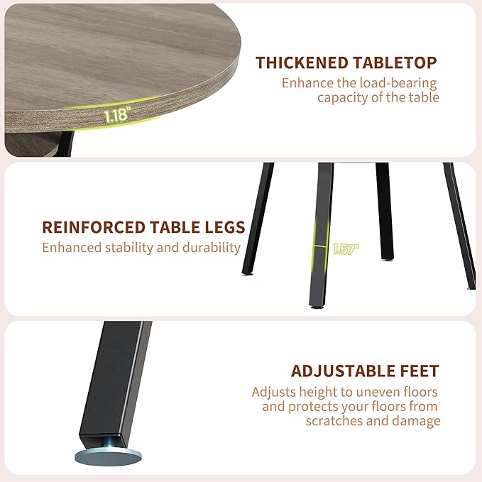 Garvee 47'' Round Dining Table for 4-6 People, Farmhouse Kitchen Dining Table, Round Dinner Table with Storage Shelf for Kitchen, Living Room (Table Only), Grey