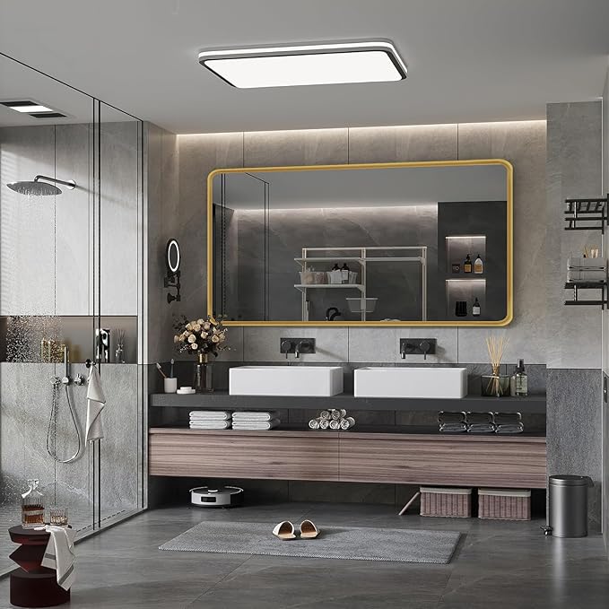 Gold Framed Mirrors for Bathroom,60 x 36 Inch Rounded Conner Rectangle Mirror for Wall, Matte Gold Vanity Mirror with Tempered Glass,Anti-Rust,Hangs Horizontally or Vertically