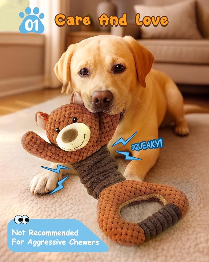 Swooflia Tug of War Dog Toy-Squeaky Plush Tug a War Dog Toy for Medium Large Breed Dogs to Keep Them Busy, Interactive Crinkle Doggie Toy, Cute Bear with Soft Long Pull Handle
