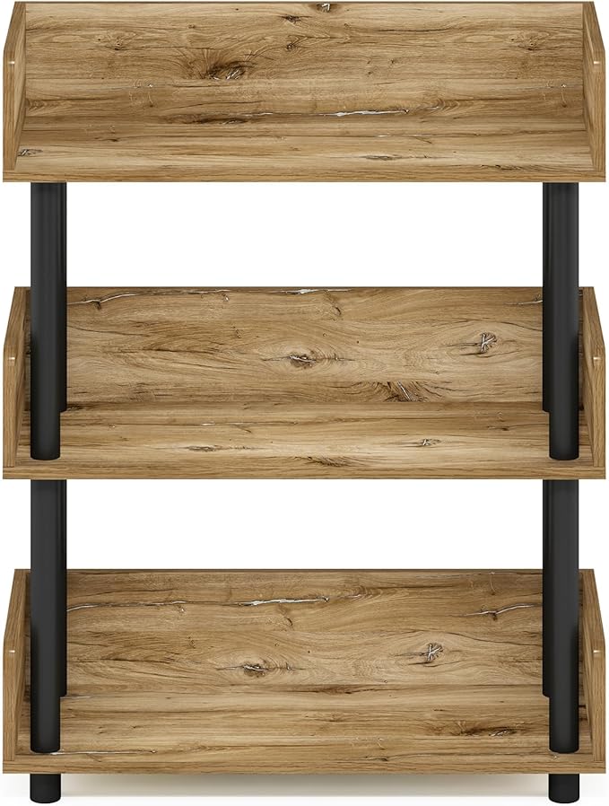 Furinno TURN-N-TUBE 3-Tier Display Shelf, Storage Shelves, Book Shelf, Open Shelves with Rounded Corner Top Edges, for Organization and Storage, Living Room, Home Office, Flagstaff Oak